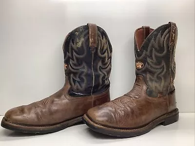 Mens Justin Cowboy Brown Sq Toe Boots Size 11 D • $26.99