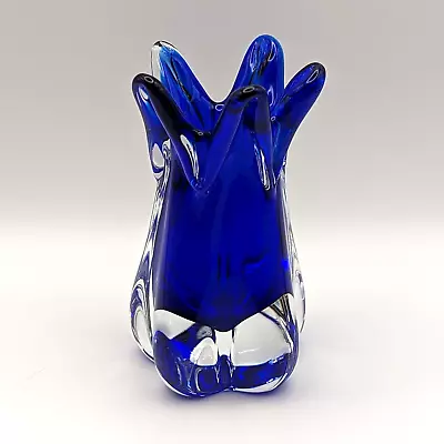 Chribska Glassworks Bud Vase Blown Glass Czech Bohemian Cobalt Blue VTG • $29.95