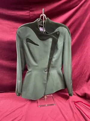 Vintage 80s Thierry Mugler Green Jacket Blazer Trim Green Velvet Made In Paris • $860
