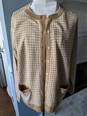 Lands End Women's Jacquard Knit Pocket Cardigan Vicuna Heather Houndstooth New • $25