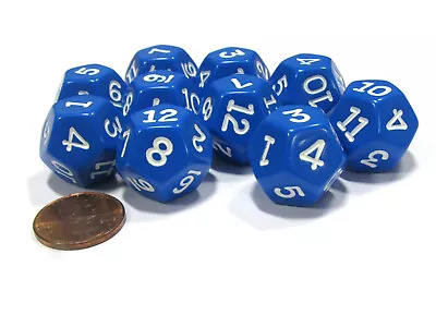 Set Of 10 D12 12-Sided 18mm Opaque RPG Dice - Blue With White Numbers • $9.99