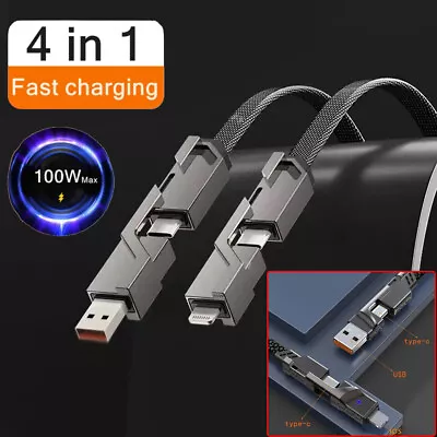 4-in-1 USB TYPE C Cable 100W Fast Charging Flat Braided Anti-Tangle Universal US • $8.99