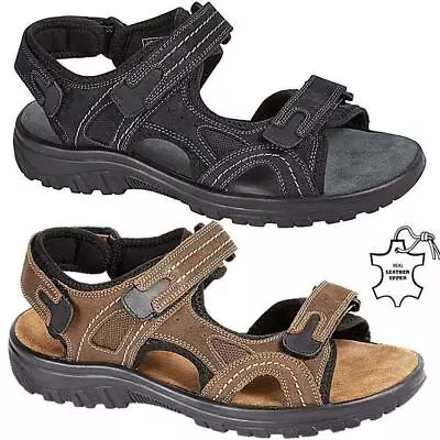 New Mens Leather Summer Sandals Walking Hiking Trekking Trail Sandals Shoes Size • £17.95