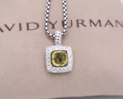 David Yurman Sterling Silver 7mm Albion Pendant Necklace Lemon Citrine & Diamond • $299.99