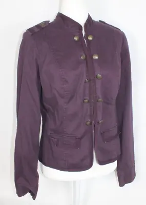 Military Style Jacket Woman Size Medium Purple L/s Bronze Button Front Pocket • £14.44
