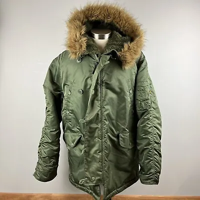 Alpha Industries N-2B Parka Sage Green Military Style Faux Fur 2XL XXL Nylon • $85