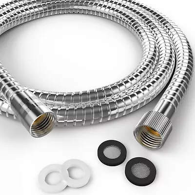 Shower Hose 1.75m Stainless Steel Bath Taps Washers Connector Flexible Chrome UK • £8.95