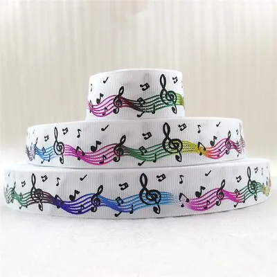 Musical Notes Grosgrain Ribbon 22mm (7/8 ) Wide 1m 2m 5m Metallic • £1.90