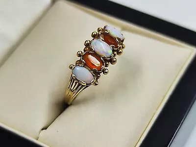 9ct Gold Ring With Opal & Garnet Size M Hallmarkeddd • £126