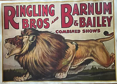 Vintage 1970s Ringling Bros. Barnum Bailey Circus Crouching Lion Poster 36x24 • $75