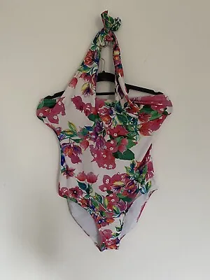 Matthew Williamson Floral Swimsuit UK 12 Halterneck Pink Green Beach • £9.99