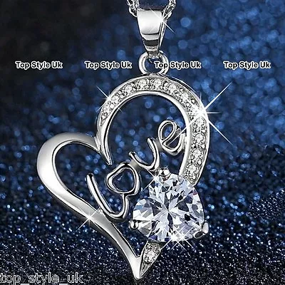 £8.95 • Buy 925 Sterling Silver Crystal Diamond Heart Necklace Pendant Jewellery Gift Xmas