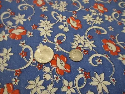 Vintage Feed Sack Cotton Fabric Full Cut Sack 37 X 44   Blue/white/orange Red • $22.50