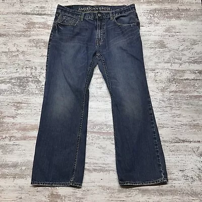 American Eagle Jeans Mens 36x30 Blue Denim Low Rise Bootcut Western Dark Wash • $22.99