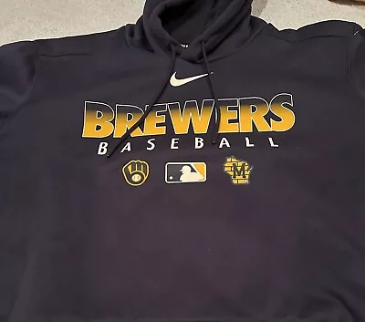 Milwauke Brewers Men's Large Nike Authentic Dugout Hoodie Navy Blue • $35