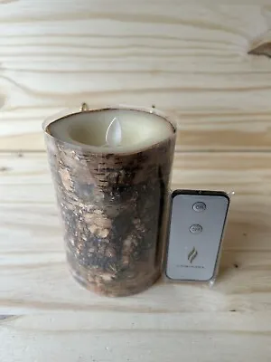 $16 • Buy Luminara Flameless Pillar Moving Wick Led Candle 5”- Birch Bark W Remote