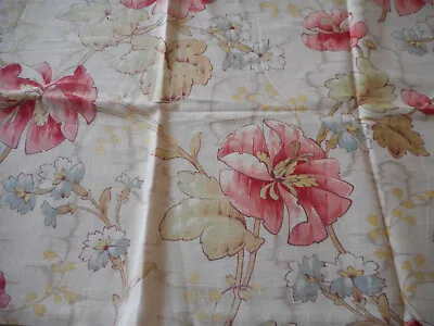 Antique French Deco Nouveau Poppy Floral Cotton Fabric ~ Pink Sage Yellow Blue • $39.99
