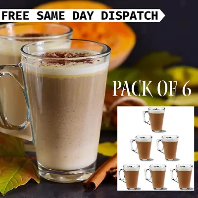 6 X Coffee Glasses Mug Tea Cup 240 Ml Durable Latte Glasses Clear • £14.99