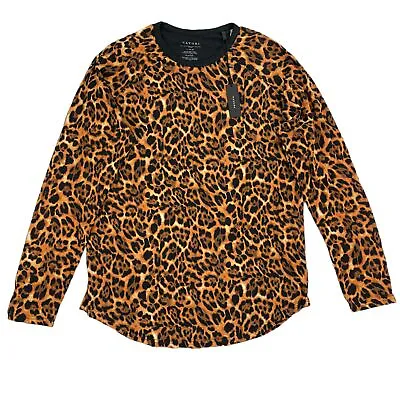 Natori Mens Kaede Leopard Print Raglan Long Sleeve T-Shirt Brown L • $20.97