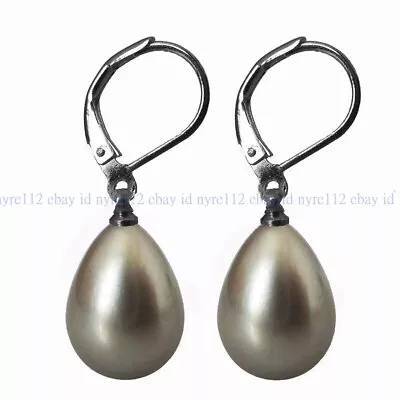 Pretty 12x16mm Real South Sea Shell Pearl Teardrop Leverback Dangle Earrings AAA • $2.81