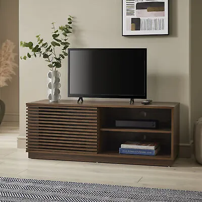 Walnut Effect Slatted Design Living Room Furniture Set TV Side Table Sideboard • £249