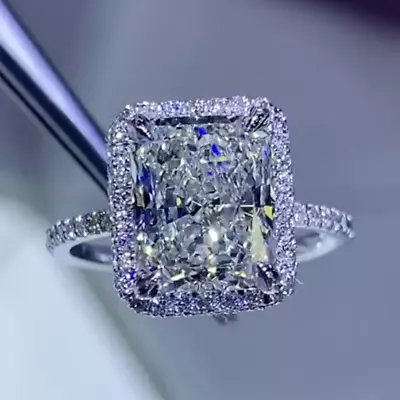 £201.81 • Buy 5.67 TCW Radiant Cut White Moissanite Halo Engagement Ring 14k White Gold Plated