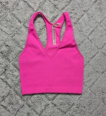 Free People Tank Top Women's Small Pink Neon Free Throw Crop Ribbed Compression • $19.99