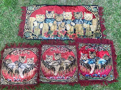 1x Vintage Cat Rug & 3x Cushion Covers Carpet Material 30s 40s 50s Kitsch • $124.34