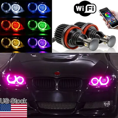 2x H8 LED RGB Angel Eyes Halo Ring Bulb Phone Control For BMW E90 E92 335i X5 X6 • $87.99