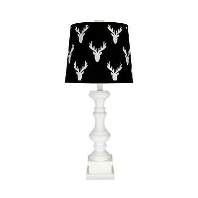 White Distressed Spindle Table Lamp With Moose Themed Lamp Shade • $49.95