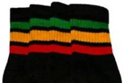 £11.87 • Buy 22” KNEE HIGH BLACK Tube Socks With GREEN/GOLD/RED Stripes Style 1 (22-36) 