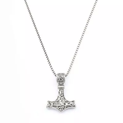 Stainless Steel Norse Viking Thors Hammer Mjolnir Pendant Chain Necklace • $3.91