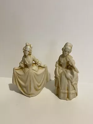 VTG Set Of 2 Bisque Porcelain Miniature Victorian Violin Playing & Dancing Women • $16