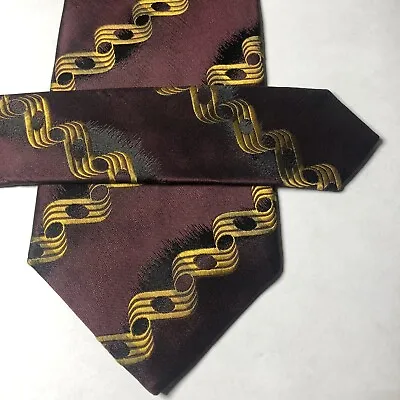 BOSS Hugo Boss 58  Necktie 100% Silk Burgundy/  Gold  Italian Tie • $13