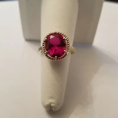 5.54 Ctw Lab Created Ruby & Diamond 10kt Solid Yellow Gold Ring Size 7 • $159.99