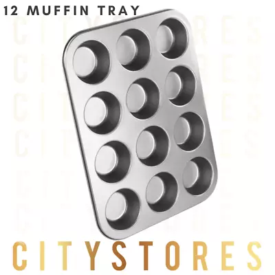 12 Muffin Tray Cupcake Tin Non Stick Carbon Steel Baking Pan Yorkshire Pudding • £10.99