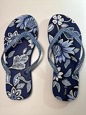 Vera Bradley Women's Flip Flop Navy Blue Tropics Tapestry Print Sz. 7-8 • $14.90