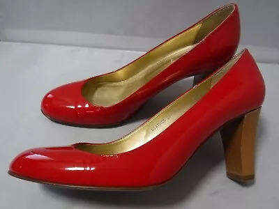 J. Crew Women’s Red Patent Leather Pumps Chunky Wooden Heel Made In Italy Size 7 • $34.99