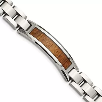 12mm Stainless Steel Enamel Brown Koa Wood I.D. Link Bracelet 8.5 In • $88.98