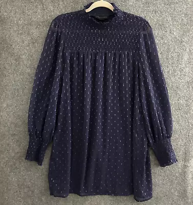 Sanctuary Dress Women's 8 Purple Metallic Shift Long Sleeves Smocked Mock Neck • $17.88