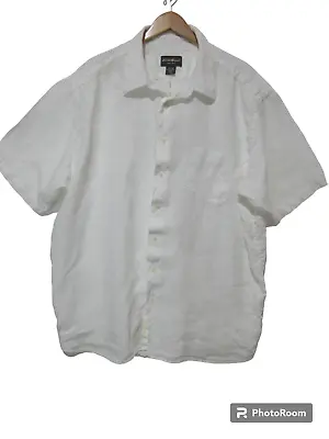 Sz XXXL TALL Eddie Bauer Shirt 100% Linen Short Sleeve Button Down White Men's • $35.86