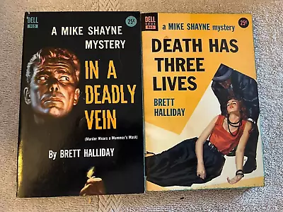 In A Deadly Vein & Death Has Three Lives Mike Shayne By Brett Halliday Dell Pulp • $19.79