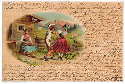 POSTCARD 1901 Germany Bavaria Mountain Folk Dance Dulcimer Harp Instrument Music • $3.99