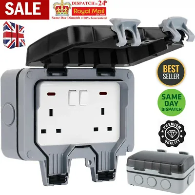 £11.99 • Buy 2 Gang 13A Waterproof Outdoor Storm Switched Socket Double IP66 Outside Use UK