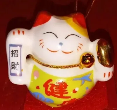 Chinese Lucky Cat Maneki Neko Ceramic Money Box Bell Fortune Gift Home Art Decor • $12.99