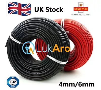 Solar Cable For Panels PV DC AC Rated Black Red 4mm²6mm² Wire Extension • £7.99