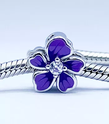 💖 Purple Flower Charm Bead Floral Cubic Zirconia Genuine 925 Sterling Silver 💖 • £17.95