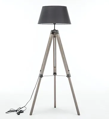 $119 • Buy Vintage Tripod Floor Lamp Shade Natural Wood Home Decor Reading Light - Black