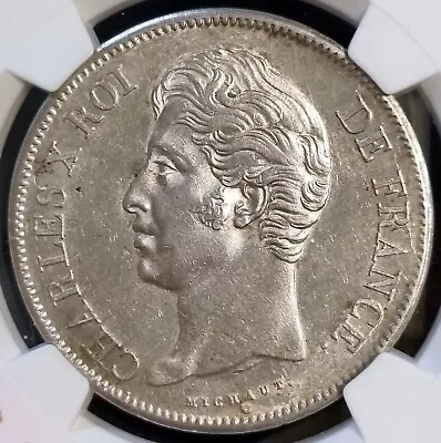 FRANCE 1828-W 5 FRANCS Charles X Lille Mint NGC UNC Details • $64