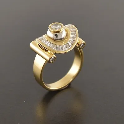 18ct Yellow & White Gold Handmade Diamond Dress Engagement Ring Not Scrap • £1326.03